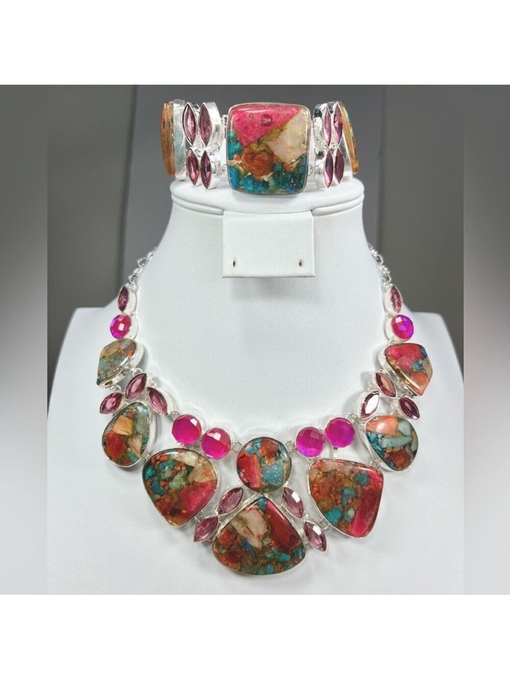Oyster Turquoise Large 925 Gemstone Necklace & bracelet Set